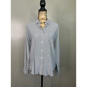 Heartloom stripe open back long sleeve button up blouse medium coastal travel‎
